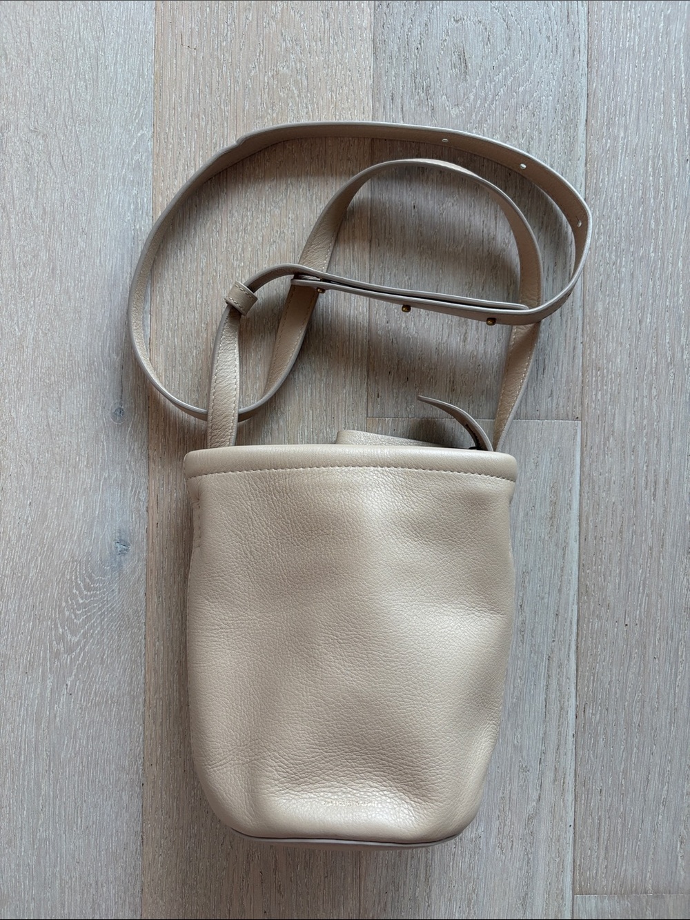 Mansur Gavriel Cream Pebbled Leather Crossbody Bucket Bag